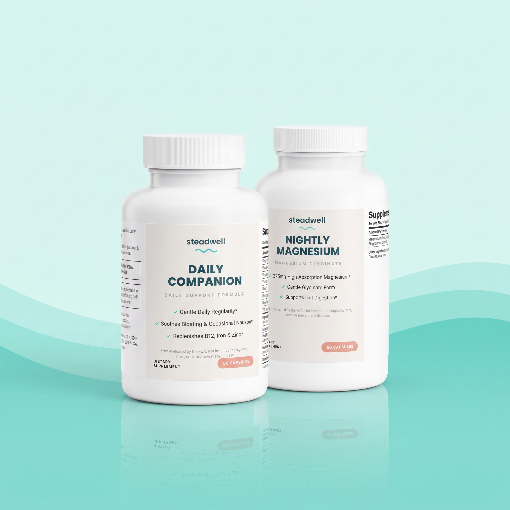 Steadwell The Complete Package bundle - Daily Companion and Nightly Magnesium bottles side by side