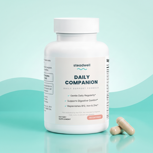 Steadwell Daily Companion bottle with two capsules beside it