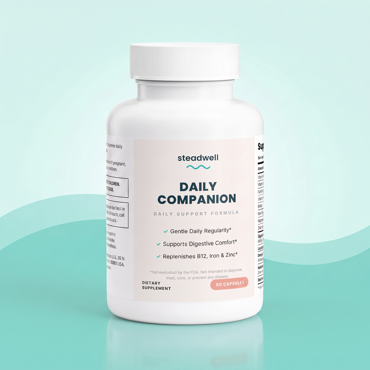Steadwell Daily Companion bottle on an aqua-mint background